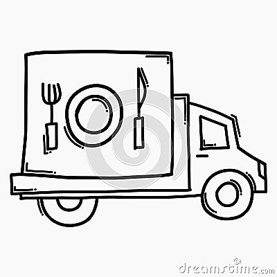 Food truck delivery doodle vector icon. Drawing sketch illustration hand drawn line eps10 Vector Illustration