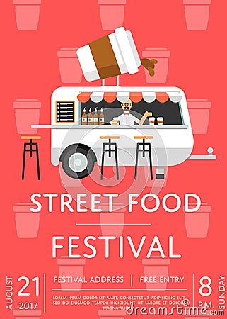 Food truck festival invitation in flat style Vector Illustration