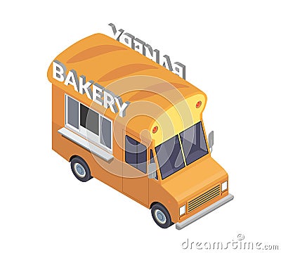 Isometric Bakery Truck Composition Vector Illustration