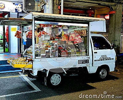 Food truck selling confectionery in Penang Editorial Stock Photo