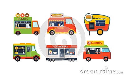 Food truck trailers vector set. Vector Illustration