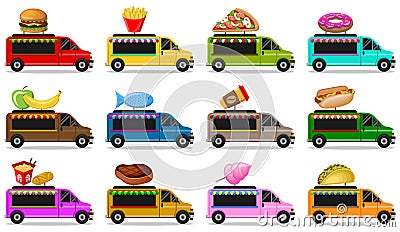 Food trucks vector set isolated Vector Illustration