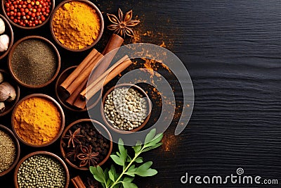 spice ingredient seasoning cooking food powder dry background indian herb cinnamon. Generative AI. Stock Photo