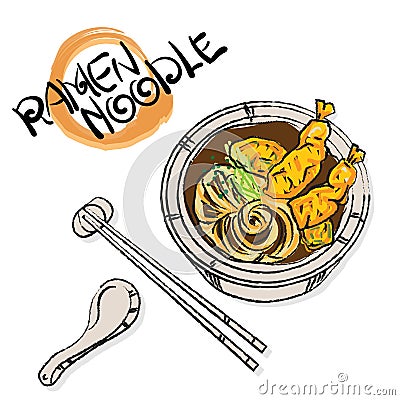 Food vector Japanese noodle Ramen cuisine soup object Vector Illustration