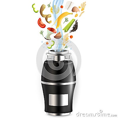 Food waste disposer, vector realistic isolated illustration Vector Illustration