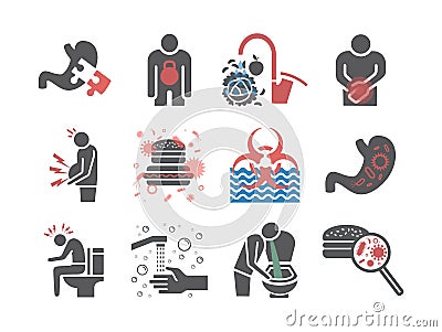 Food and water poisoning icons. Hygiene symbols. Vector signs for web graphics. Vector Illustration