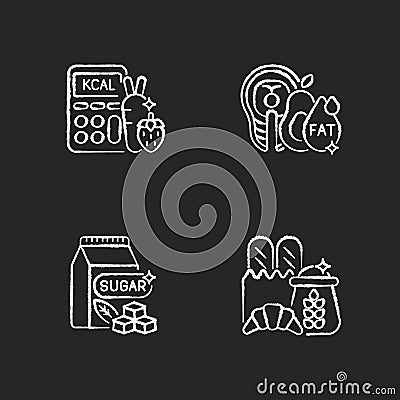 Food for weight loss chalk white icons set on black background Vector Illustration