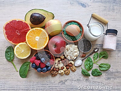 Foods for healthy thyroid, healthy diet concept. Stock Photo