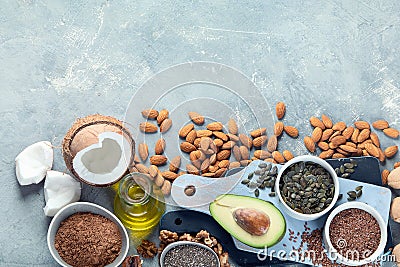 Foods high in plantbased fats Stock Photo