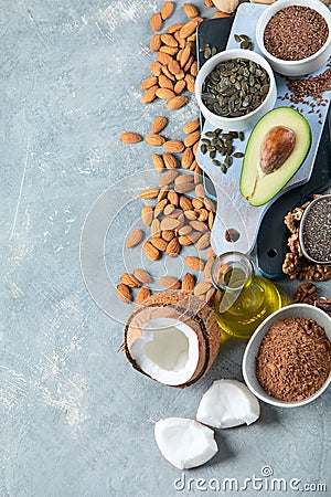 Foods high in plantbased fats Stock Photo