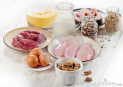 Foods high in protein. Stock Photo