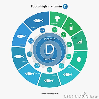 Foods high in vitamin D Vector Illustration