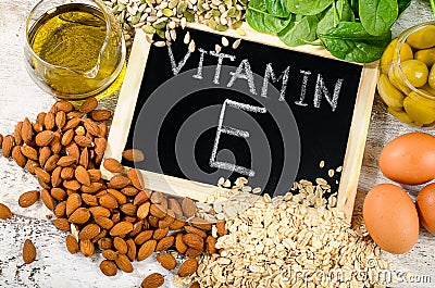 Foods high in a vitamin E. Stock Photo