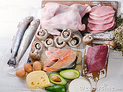 Foods Highest in Vitamin B5. Healthy diet eating concept. Stock Photo