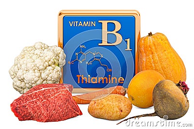 Foods Highest in Vitamin B1, Thiamin. 3D rendering Stock Photo