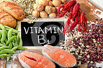 Foods Highest in Vitamin B1 Thiamin. Stock Photo