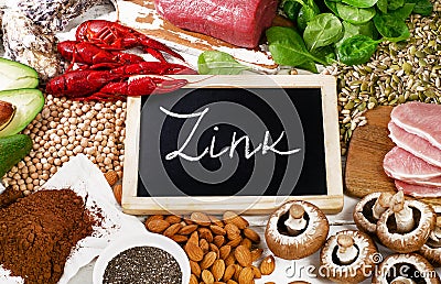 Foods Highest in Zink. Healthy diet food. Stock Photo