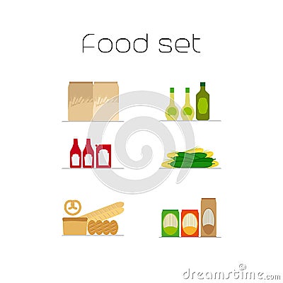 Foods market flat icons set Vector Illustration