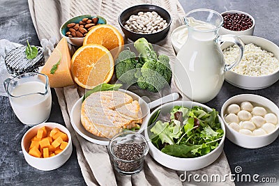 Foods rich in calcium Stock Photo