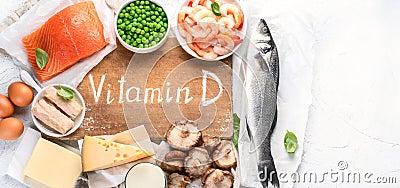 Foods rich in natural vitamin D. Panorama, banner Stock Photo