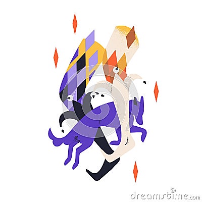 Fool, jokers legs in jesters boots. Buffon, comic funny harlequin symbol with dog. Abstract comedian. Fun, humour Vector Illustration