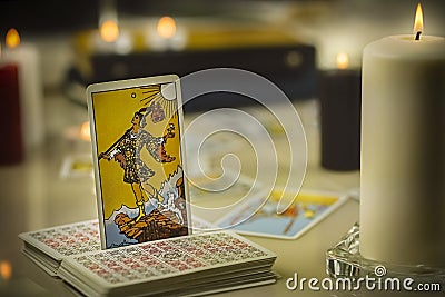 The Fool, Major Arcana, illustrative editorial tarot cards. Stock Photo