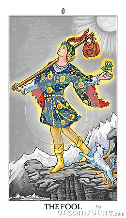 Fool Tarot Card, Beginnings,Rebirth, Renewal, New Phase Stock Photo
