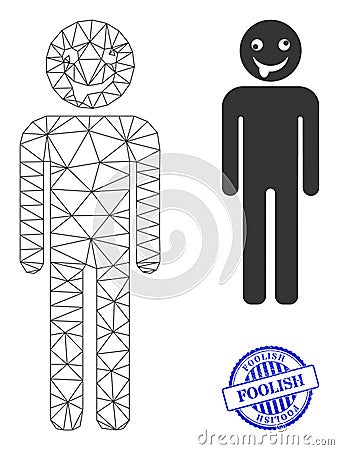 Foolish Distress Seal Stamp and Web Network Idiot Person Vector Icon Vector Illustration