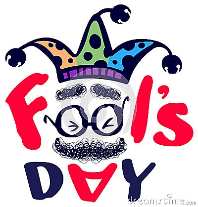 Fools day clown text greeting card isolated Vector Illustration