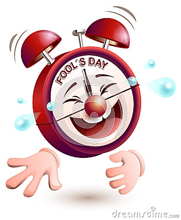 Fools day time. Clock is laughing to tears Vector Illustration