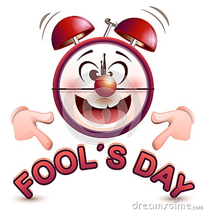 Fools day time. Fun clock show lettering text Vector Illustration