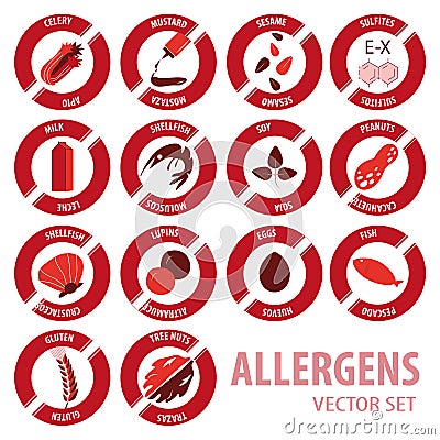 Foor allergies icons vector set Stock Photo