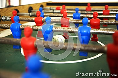 Foosball table with ball in focus Stock Photo