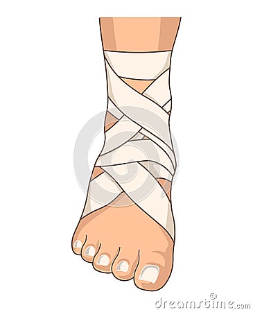 Foot bandage ankle stretching bandaging isolated body part Vector Illustration