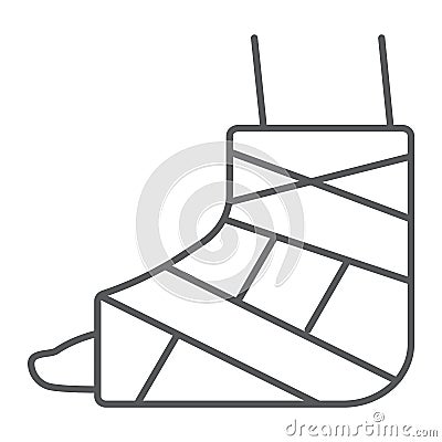 Foot brace thin line icon, orthopedic and medical, ankle bandage sign, vector graphics, a linear pattern on a white Vector Illustration