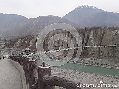 Foot bridge in the Gilgit City Landscape Stock Photo
