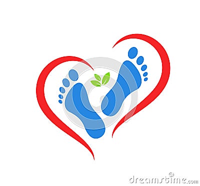 Foot and care green icon heart shape logo template, Foot and ankle healthcare logo vector. Stock Photo