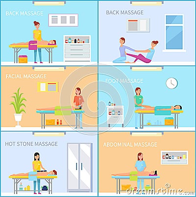 Massage Therapy Session in Room with Equipment Vector Illustration
