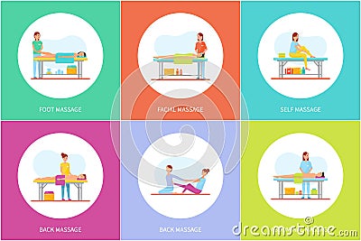 Foot Facial and Self Massage Icons Set Vector Vector Illustration