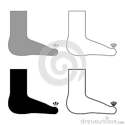 Foot finger care pedicure concept human ankle sole naked set icon grey black color vector illustration image solid fill outline Vector Illustration