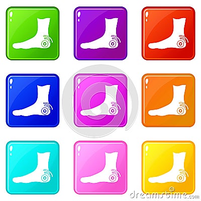 Foot heel icons 9 set Vector Illustration