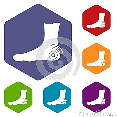Foot heel icons set hexagon Vector Illustration