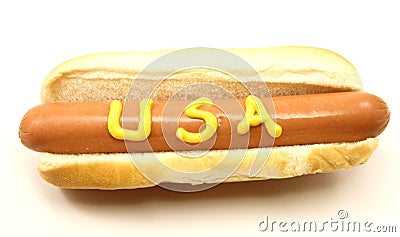 Foot Long Hot Dog with USA written on it Stock Photo