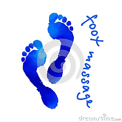 Foot massage concept. Foot massage logo in watercolor blue. Print of foots logo. Reflexology concept for your web site design, log Vector Illustration
