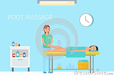 Foot Massage Done by Expert Masseuse Female Vector Vector Illustration