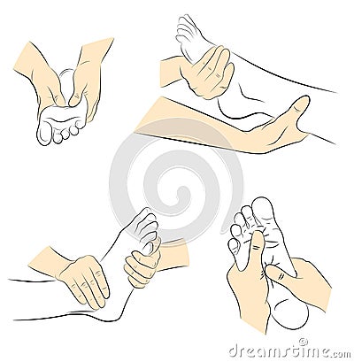 Foot massage. hand movements for feet massage. medical recommendations. vector illustration. Vector Illustration