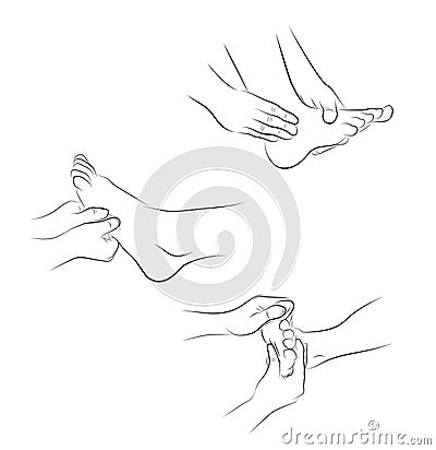 Foot massage. hand movements for feet massage. medical recommendations. vector illustration. Vector Illustration