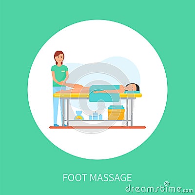 Foot Massage Session on Table Cartoon Poster Vector Illustration