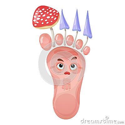 Foot nail fungus vector cartoon illustration. Parasitic mushrooms on leg. Fungal infection skin of feet, mycosis toenail. Vector Illustration