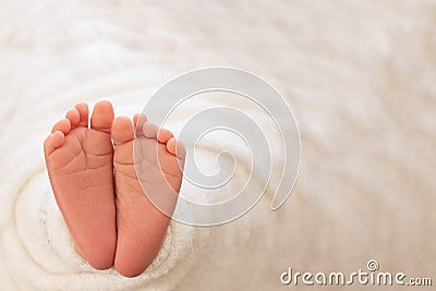 Foot of the newborn baby, peeling skin, fingers, maternal care, love and family hugs, tenderness. copy space, white background, Stock Photo
